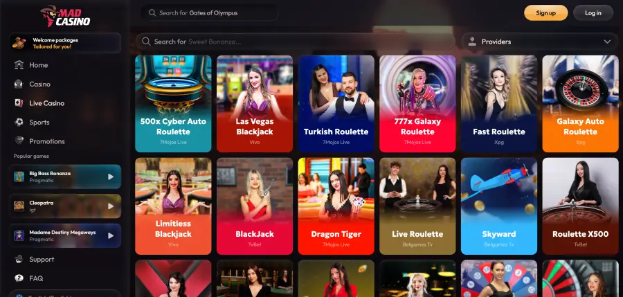 Mad casino slot and live game lobby Mad casino slot and live game lobby